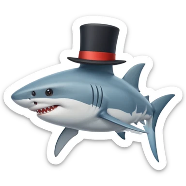 Shark with billionaire's top hat Side view, body turned diagonally to the right, clean white background sticker