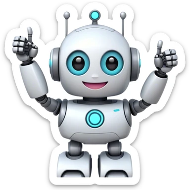 cute girly robot with a big smile, portal design , giving a big thumbs-up sticker