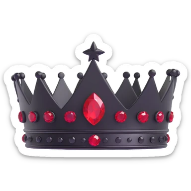 sleek black crown with red rubies, modern design, metallic shine sticker