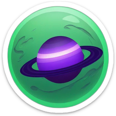 green planet with purple saturn rings and grey moon sticker