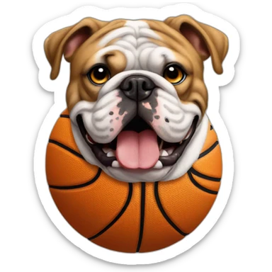 English bulldog on a basketball ball with two visible teeths sticker