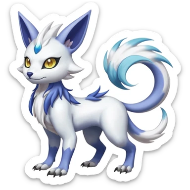 Colorful Skilled Adept Graceful Asian Painted Shiny Albino WereGarurumon-Meloetta-Renamon-Absol-fusion-hybrid-creature (full body) sticker