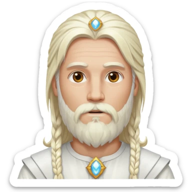 Baldr, God of Light from Gods and Goddesses with long platinum blonde hair and beard, white outfit sticker