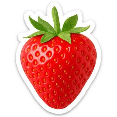 red strawberry, bright, fresh, with green leaves, transparent background sticker