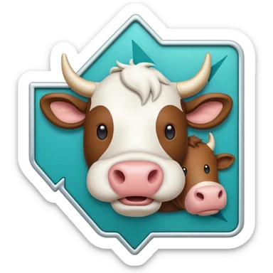 A simple emoji icon showing a cow and buffalo inside an upload frame with an upward arrow, indicating image upload for breed detection. Flat modern emoji design, soft shadows, teal and white theme, readable at small sizes, centered, no text. sticker
