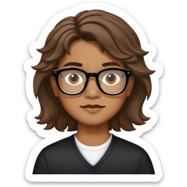 Light brown skin brown eyes wave hair med  shirzu length black Coach glasses  sticker