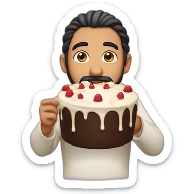 middle eastern man with a manbun eating a cake sticker