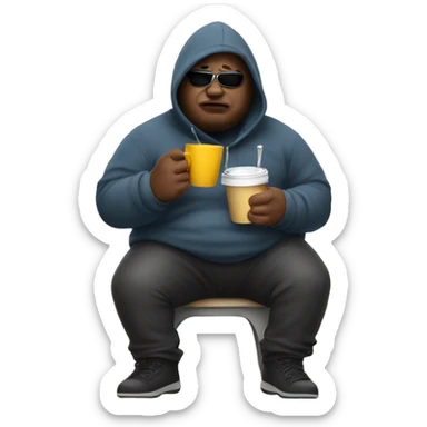 fat guy with hoodie and ski mask with a chain and a cup in his hand  sticker