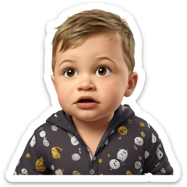 child in pajamas by refrigerator sticker