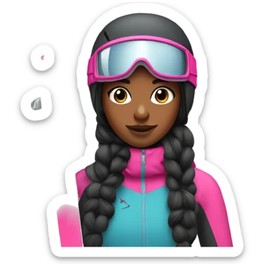 Black Skier girl with long black hair and pink gear show skis and legs  sticker