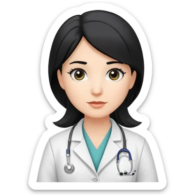 female white physician with black hair and black eyes sticker