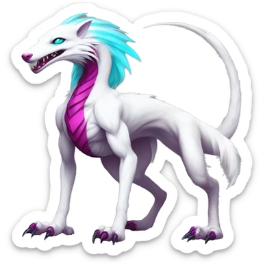 White badass elegant wil beautiful natural cute badass epic anthro modern albino sergal-vernid-creature with cyan mane and magenta eyes with cyan edgy stripes, full body sticker