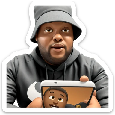 boy holding phone in jacket sticker