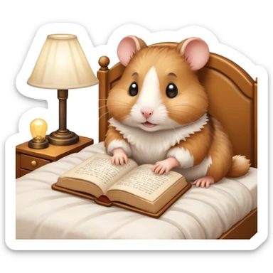 hamster reading in bed with retro light lamp next to it sticker