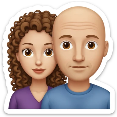 caucasian bald man and caucasian woman with long curly brown hair together sticker