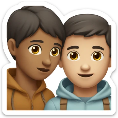 dark haired dark haired girl giving tanned boy without hair and blue eyes sticker