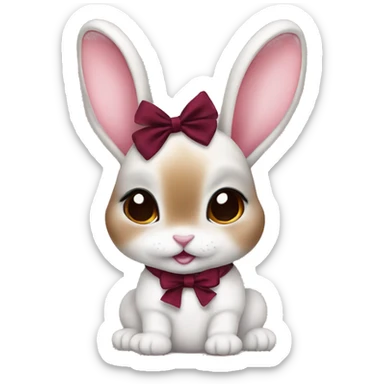 Baby bunny with coquette burgundy bow on ear sticker