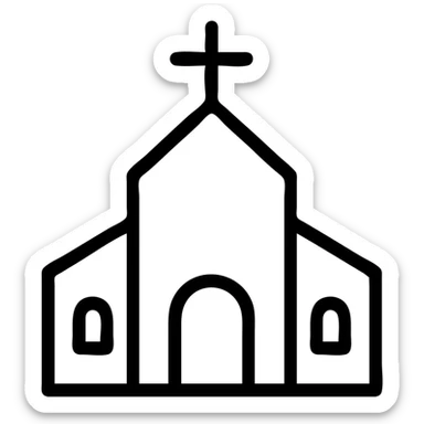outlined icon of a church with a cross on top, minimal lines, no fill sticker