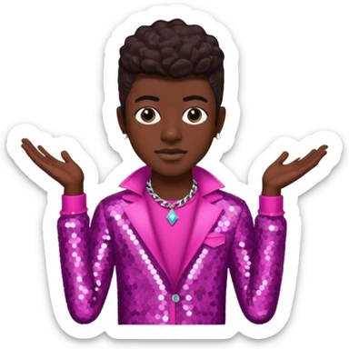 Lil Nas X with dark brown hair, dark pink sequin outfit sticker