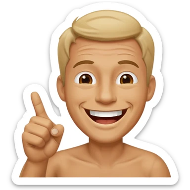 Guy laughing with him pointing sticker