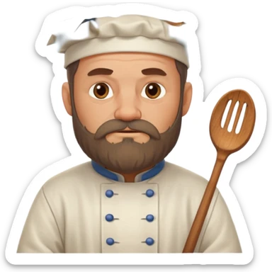 medieval fat chef, middle-aged, bearded, sly, grim-faced emoji, eil face like hes hidin something  sticker