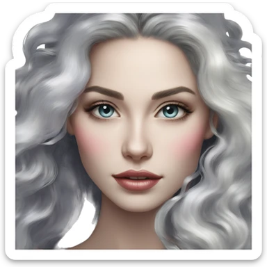 Regal pretty woman photograph defined cheekbones high cheekbones crown vintage with very long iridescent black and silver hair wavy long hair pearl crown iridescent sticker