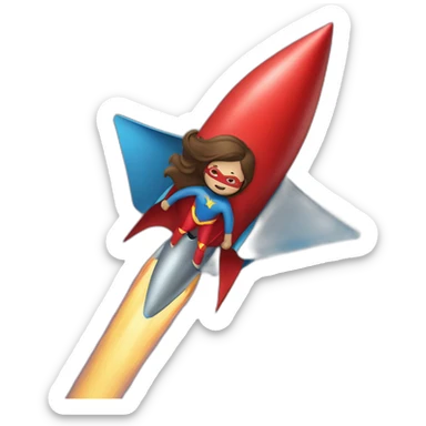 person dressed with a superhero cape but without mask is riding on a rocket sticker