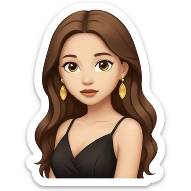 Beautiful woman,cute, long brown hair in dark dress with gold earrings sticker