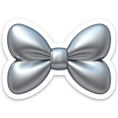 A cute bow emoji made of polished silver chrome, smooth rounded loops, glossy metallic surface, soft mirror reflections, subtle highlights, minimal and adorable proportions, iOS emoji style, centered composition, clean white background, soft studio lighting, no text, no outline, ultra high quality sticker