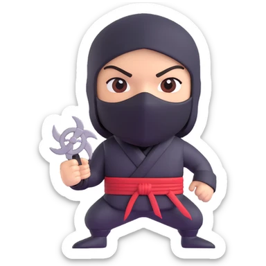 happy ninja, winking, holding a shuriken sticker