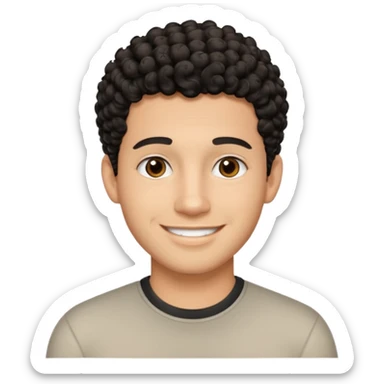 portrait of one Hispanic man in his twenties, medium-light skin tone, short black curly fade haircut, no lines or wrinkles above the brow sticker