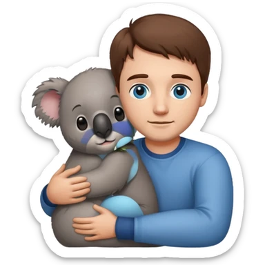 1 big Koala hugging a man with brown hair and blue eyes  sticker