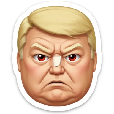 uSE THIS AS A REFERENCE PICTURE TO CREATE AN ANGRY, ELDERLY, OBESEB DONALD TRUMP EMOJI, FROM AN ISOMETRIC OVERHEAD ANGLE sticker