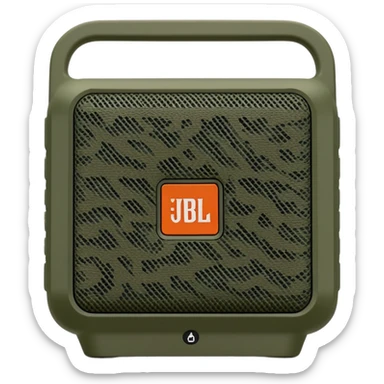 JBL Go 4 in woodland camouflage, simplified design, front view showing speaker grill, modern minimal approach, military style sticker