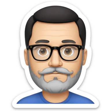 đàn ông 50 tuổi, da trắng, có râu ria đen. đeo kính đen, mắt kính trong suốt, tóc đen ngắn, cười mỉm sticker