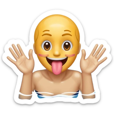 Emoji sticking out tongue while making hand gesture like diving in a pool of swimming  sticker