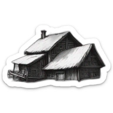 Russian-village-clouds-sunlight-tenderness-ink-drawing sticker