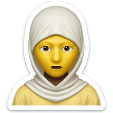 masked yellow white skin figure with cloth overing head and face / rap style like yeat kinda cloth covering head and face. rap style and minimalistic and mysterious. no eyes a sticker