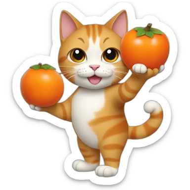 the cat holds a persimmon in its paws sticker