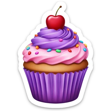 Light pink and purple cupcake with big cherry on top and sprinkles  sticker