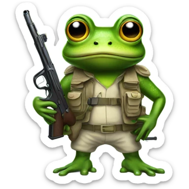 Frog standing with gun and helmet sticker