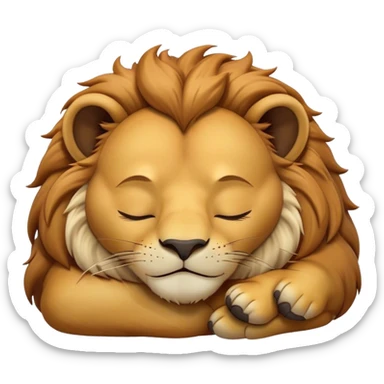 Meme-Worthy Cute Sleeping Lion Portrait Emoji, Head resting peacefully with a contented smile, showcasing a robust build and a luxuriously soft tawny Fur with a flowing mane, eyes shut in a serene, restful nap, Simplified yet hilariously adorable features, highly detailed, glowing with a soft, drowsy light, high shine, relaxed and utterly lovable, stylized with an air of playful laziness, bright and heartwarming, soft glowing outline, capturing the essence of a comically sleepy lion, so meme-worthy it feels like it could instantly become the next viral sensation of adorable slumber! sticker
