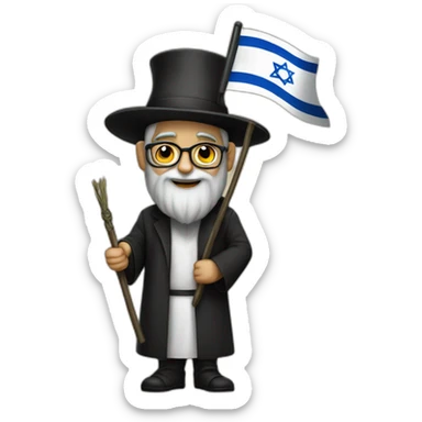 rabbin with Sidelocks holding israel flag sticker