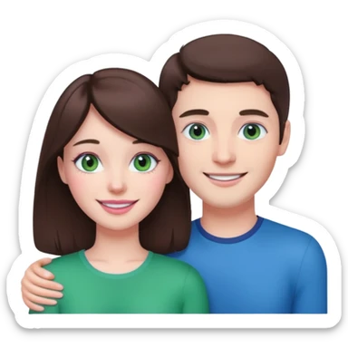 pink polaroid photo of a couple thats white with brunette hair blue and green eyes sticker