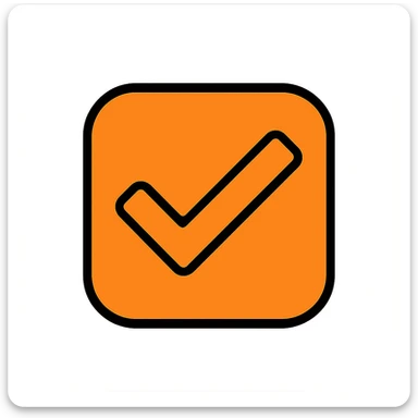 check mark icon, flat design, color #ff7f00 orange, no text sticker