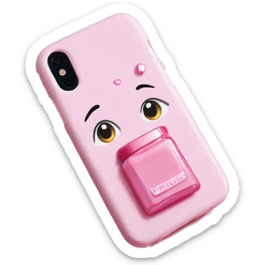 light pink phone case with light pink lip gloss attached to the back of the case  sticker