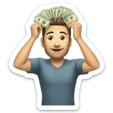 a man with some cash on head sticker