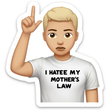 Guy wearing t shirt saying I hate my mothers law sticker