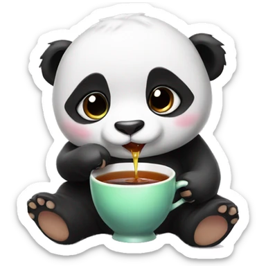 Cute panda baby drinking tea sticker