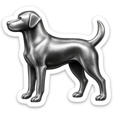               Apply a high-end, photorealistic metallic chrome material to the provided {subject}. The material should have a smooth, slightly curved surface with subtle reflections and soft shadows, resembling brushed or polished silver metal. Preserve the exact shape, proportions, and design of the original object. Set it against a solid black background (#000000) in 8K resolution. The lighting should enhance the beveled edges and reflective highlights, creating a sleek, premium finish. {subject} = dog sticker